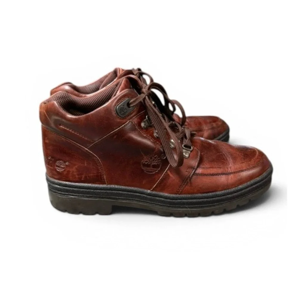 TIMBERLAND‎ Brown Leather Hiking Boots Moc Toe Lug Sole Men's 9–9.5